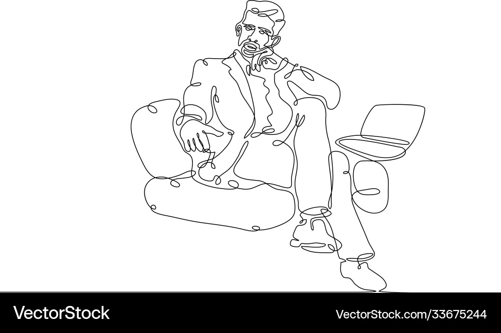 Continuous line drawing businessman computer Continuous line drawing businessman computer vector image