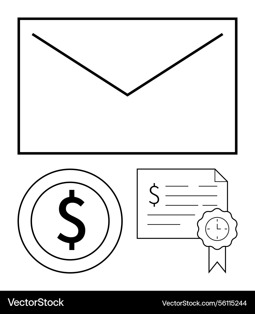 Envelope dollar coin and certified document Envelope dollar coin and certified document vector image