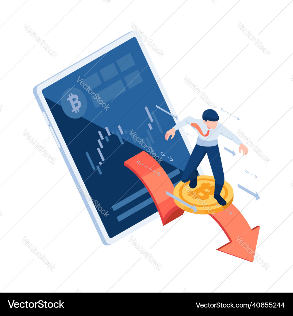 Isometric businessman surfing on bitcoin – Royalty-Free Vector | VectorStock