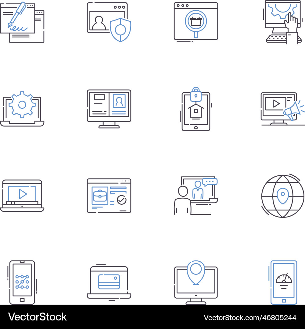 Matrix line icons collection simulation reality Matrix line icons collection simulation reality Vector Image