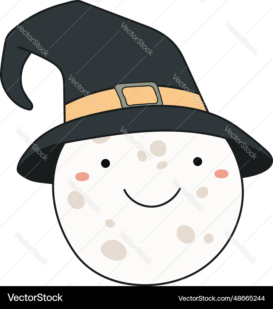 Moon with in witch hat cute halloween cartoon Moon with in witch hat cute halloween cartoon Vector Image