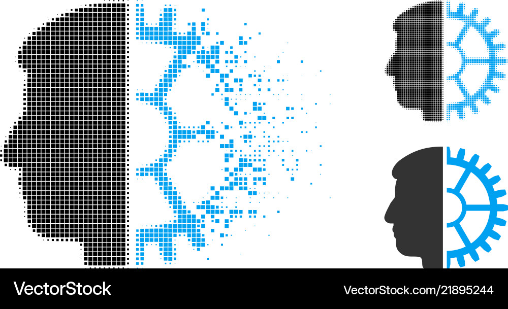 Moving pixel halftone android head icon Moving pixel halftone android head icon vector image