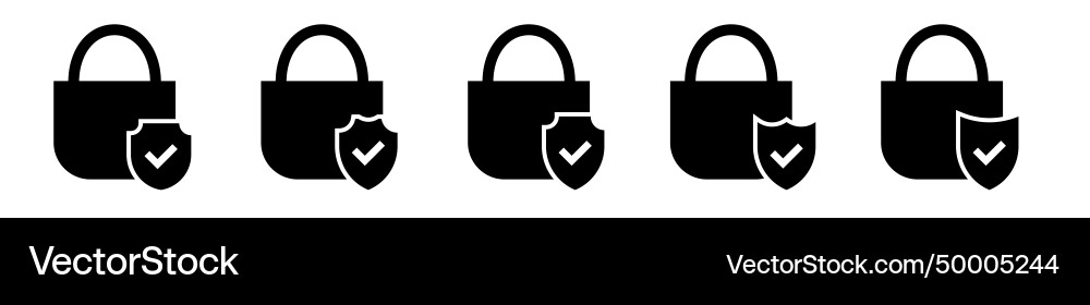 Padlock check mark and shield icon solid vector image
