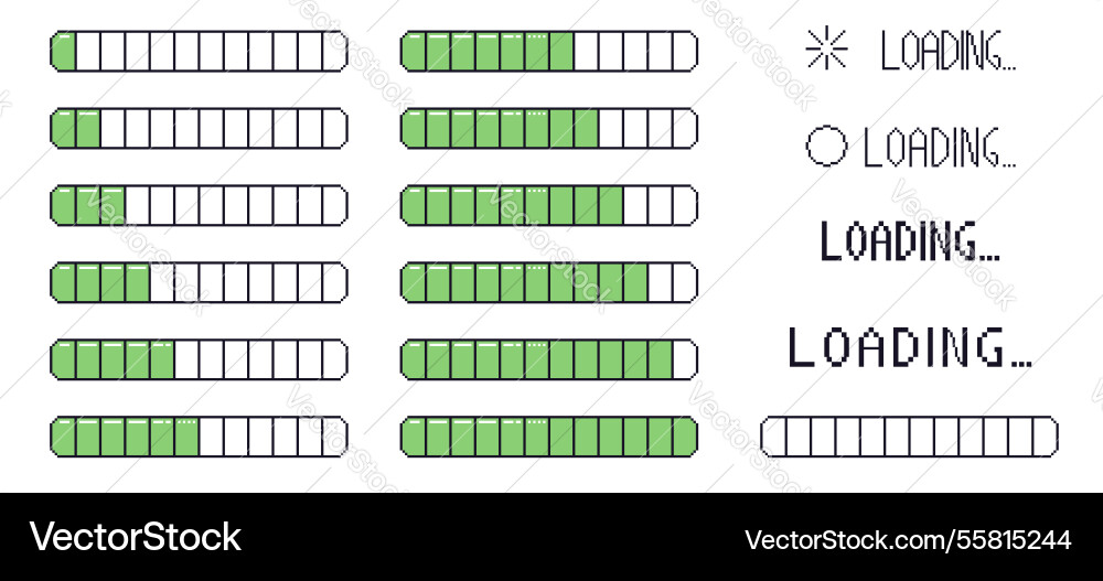 Pixel art loading bar interface 8 bit game Pixel art loading bar interface 8 bit game vector image