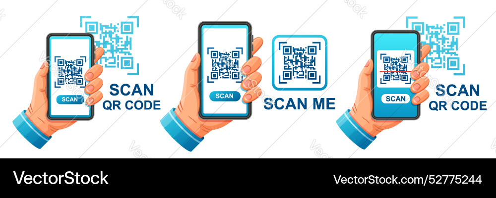 Qr code scan mobile phone app smartphone in hand Qr code scan mobile phone app smartphone in hand vector image