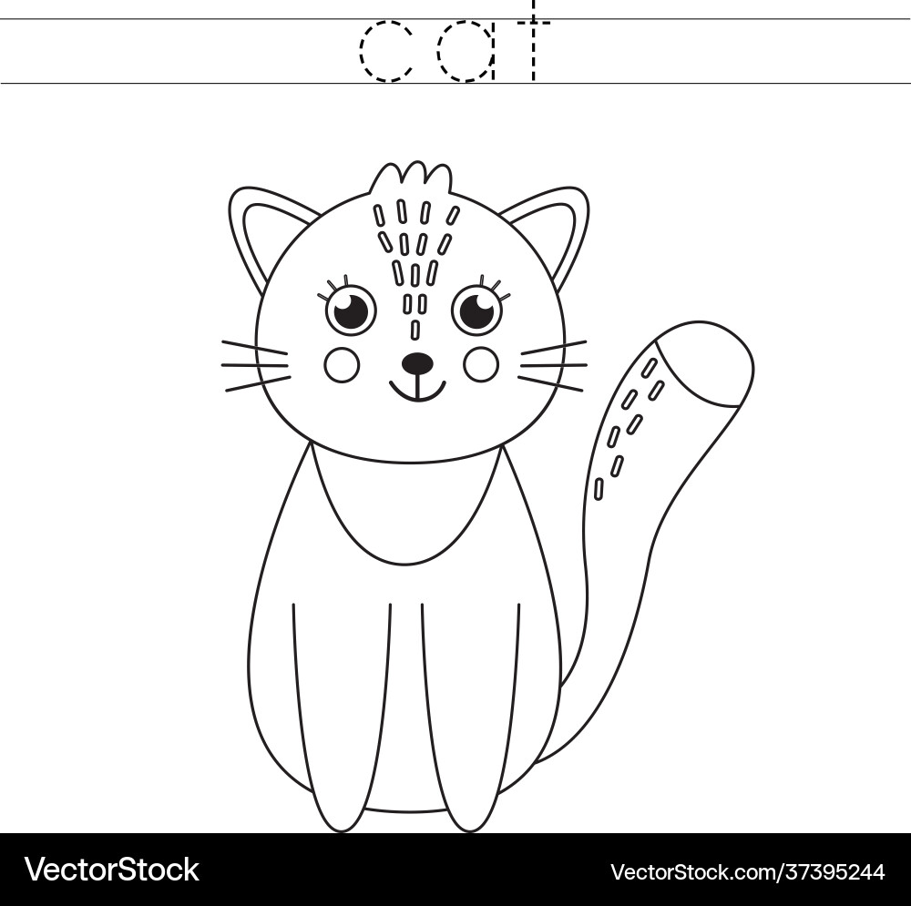 Tracing letters with cute cat writing practice Vector Image