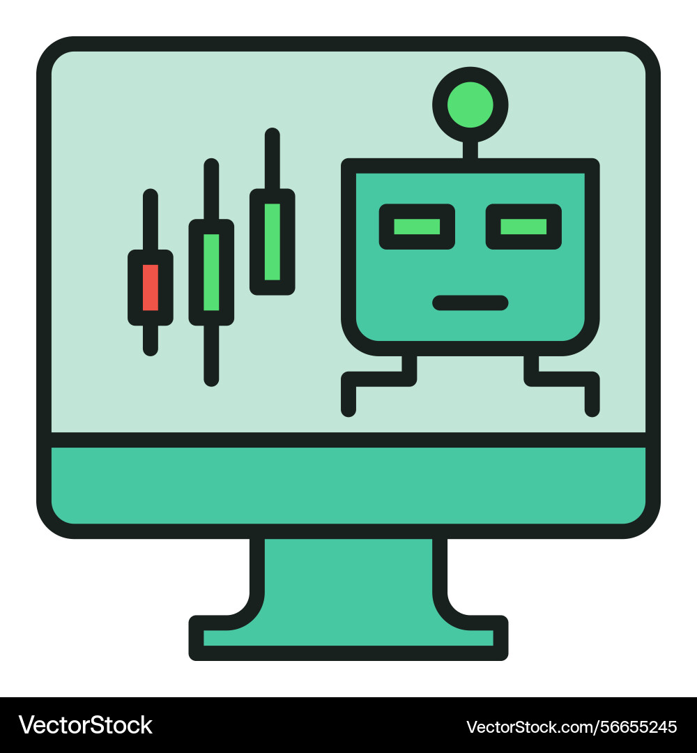Automated trading bot on pc screen colored icon Automated trading bot on pc screen colored icon vector image