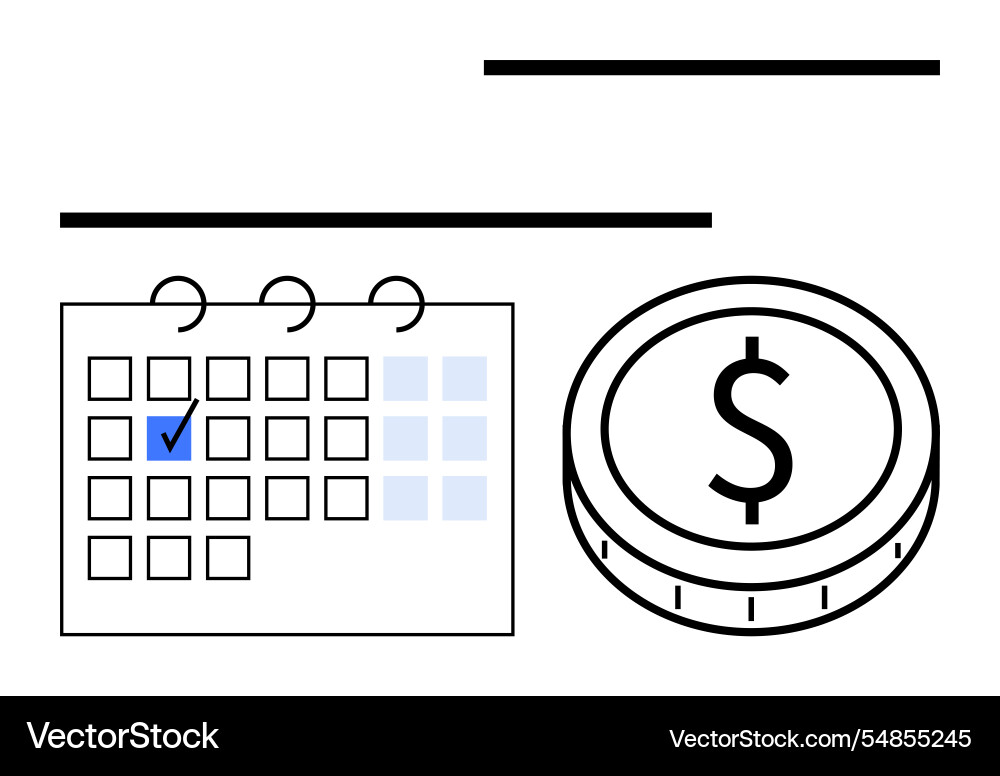 Calendar with checked date and coin representing Calendar with checked date and coin representing vector image