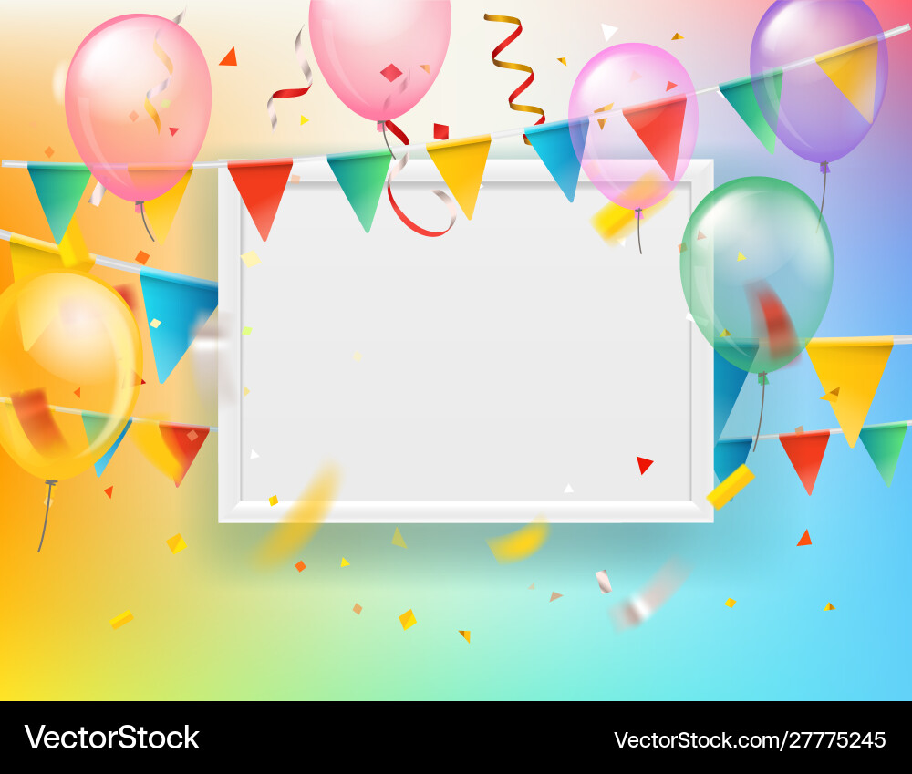 Color balloons and flags confetti with blank Color balloons and flags confetti with blank vector image