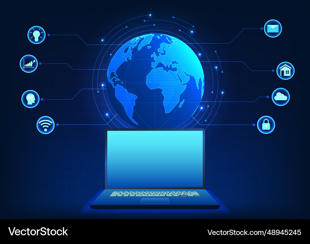 Computer technology on the back of a globe Vector Image