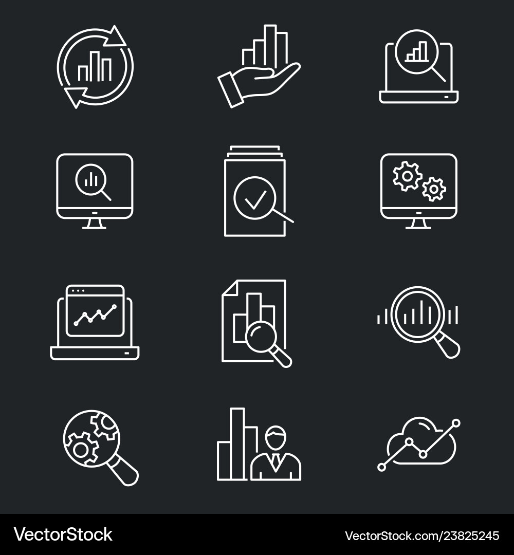 Data analysis icon set on black background Data analysis icon set on black background vector image