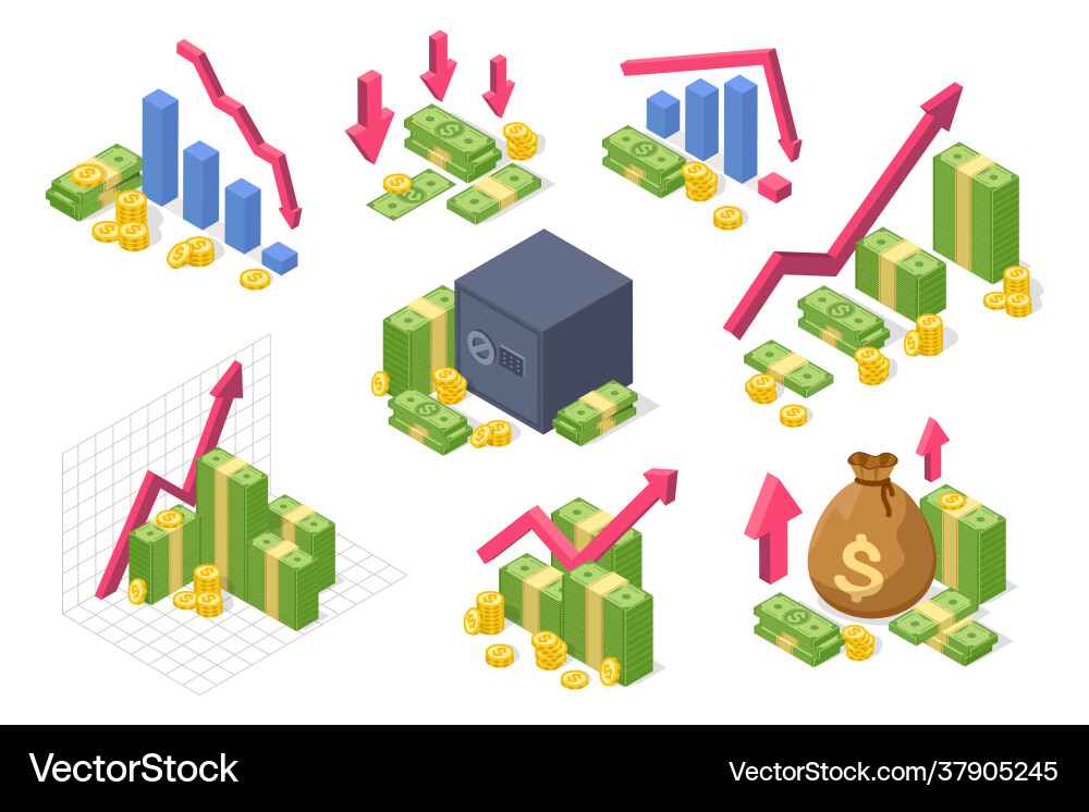 Geld isometrische Diagramm Einkommenswachstum Finanzen Geld isometrische Diagramm Einkommenswachstum Finanzen vektorbild