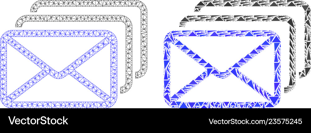 Polygonal carcass mesh mail queue and mosaic icon Vector Image