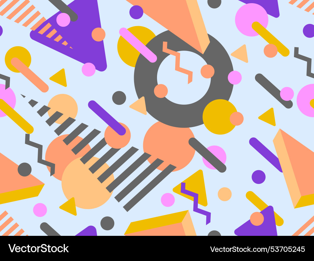 Seamless pattern with 3d geometric shapes in 80s Seamless pattern with 3d geometric shapes in 80s vector image