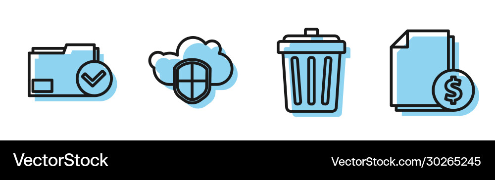 Set line trash can document folder and check mark Set line trash can document folder and check mark Vector Image