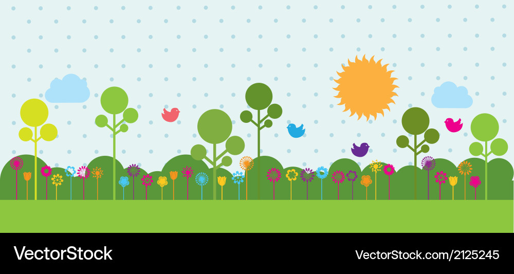 Spring with flower and trees Vector Image