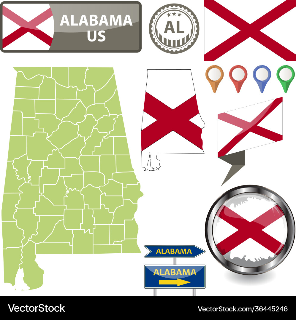 Alabama State Map with Flag Vector Image