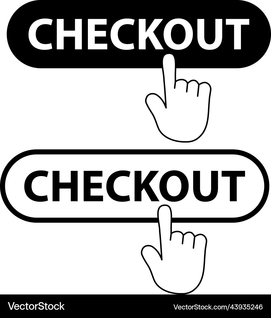 Checkout button with hand cursor on white Checkout button with hand cursor on white Vector Image