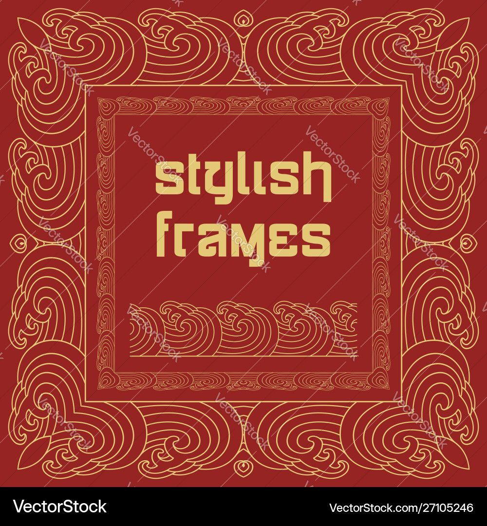Golden Wave Frames - Red Background vector image