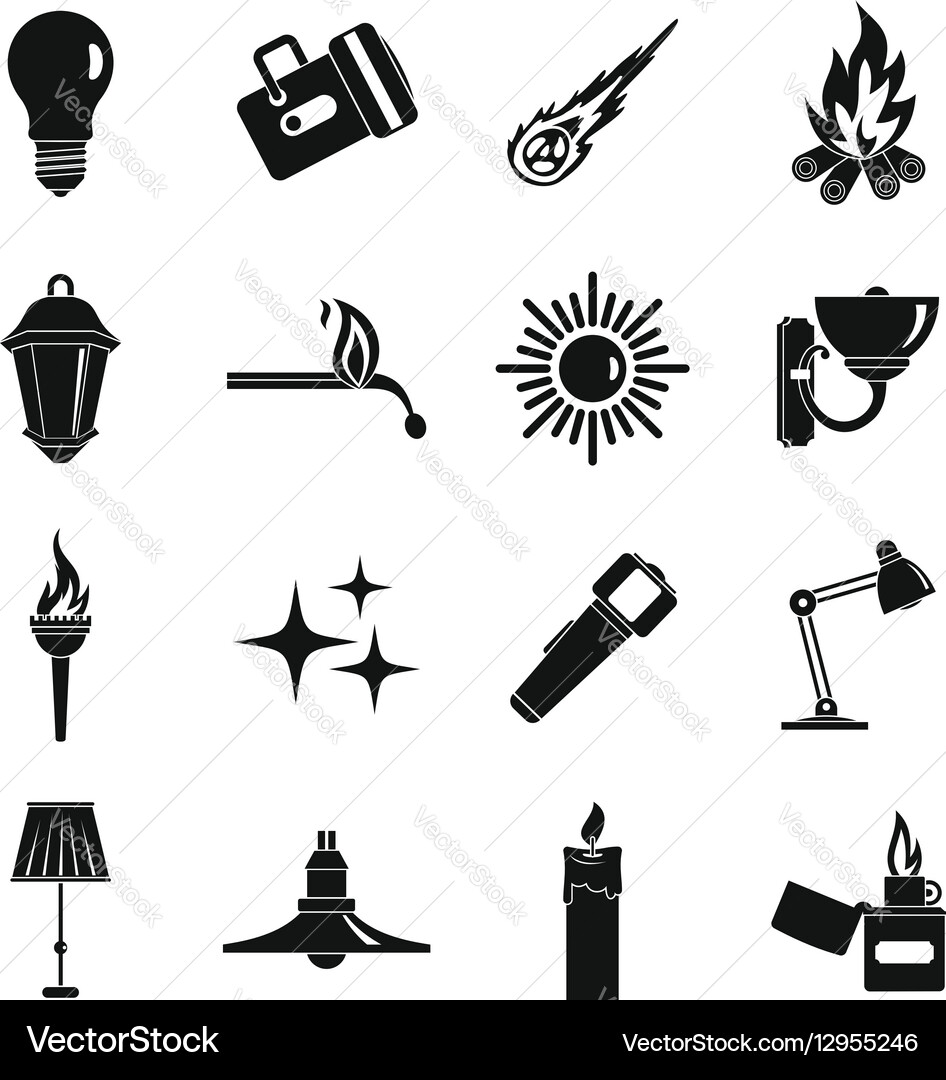 Light source symbols icons set simple style Vector Image