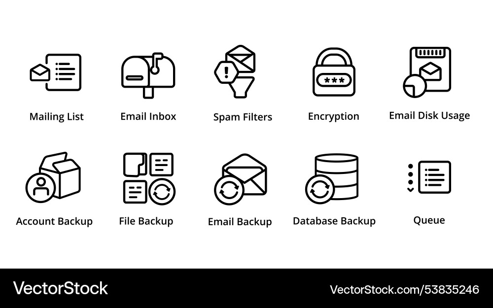 Mailbox E-Mail-Filter Spam Dateisicherung Festplatte Nutzung Mailbox E-Mail-Filter Spam Dateisicherung Festplatte Nutzung vektorbild