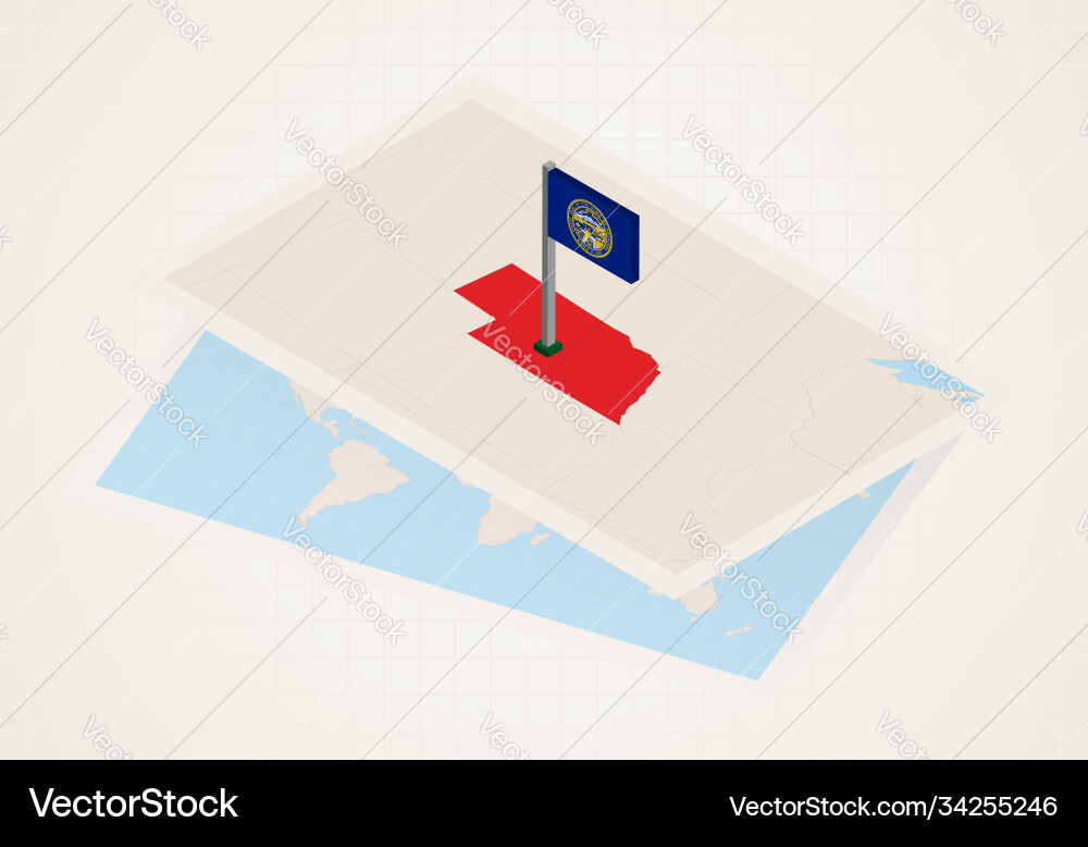 Nebraska state selected on map with isometric Nebraska state selected on map with isometric Vector Image