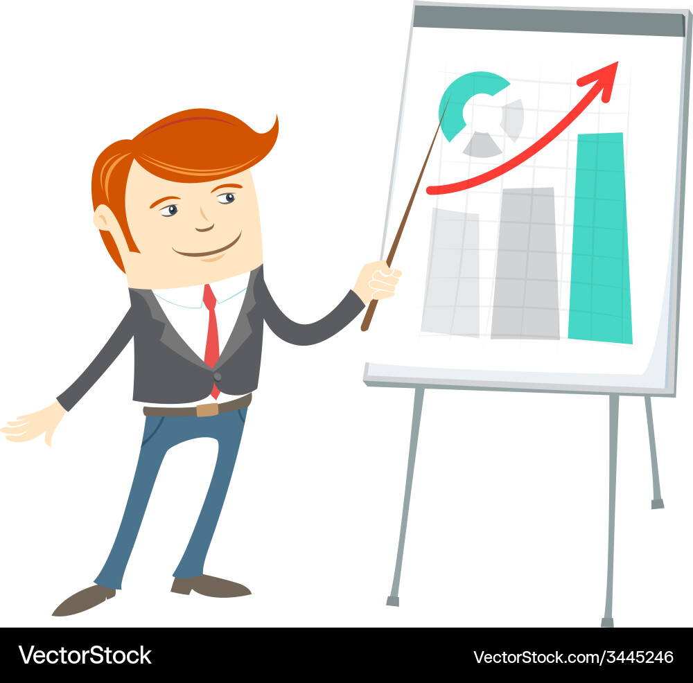 Office man presentation a graph on flipchart Vector Image