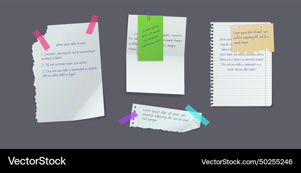 Pages with info notices realistic set Vector Image