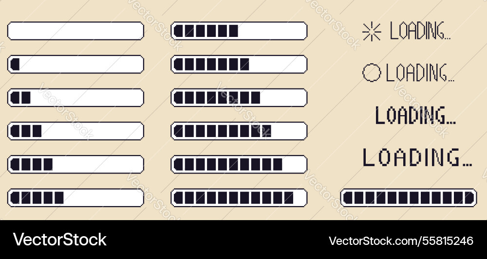 Pixel art retro loading bar interface 8 bit vector image