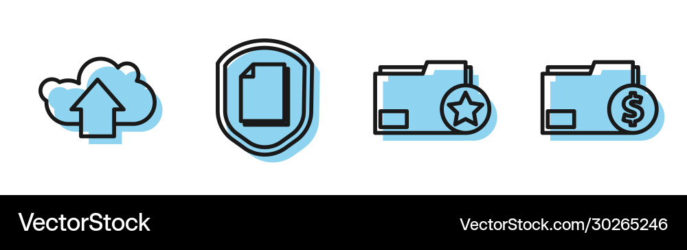 Set line document folder with star cloud upload Vector Image