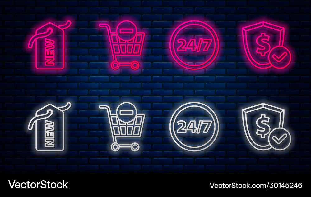Set line remove shopping cart clock 24 hours vector image