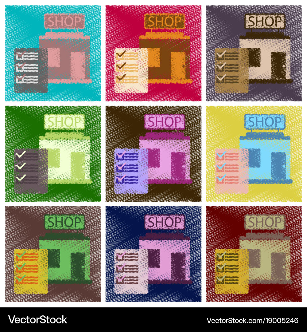Set of flat icons in shading style shop form Vector Image