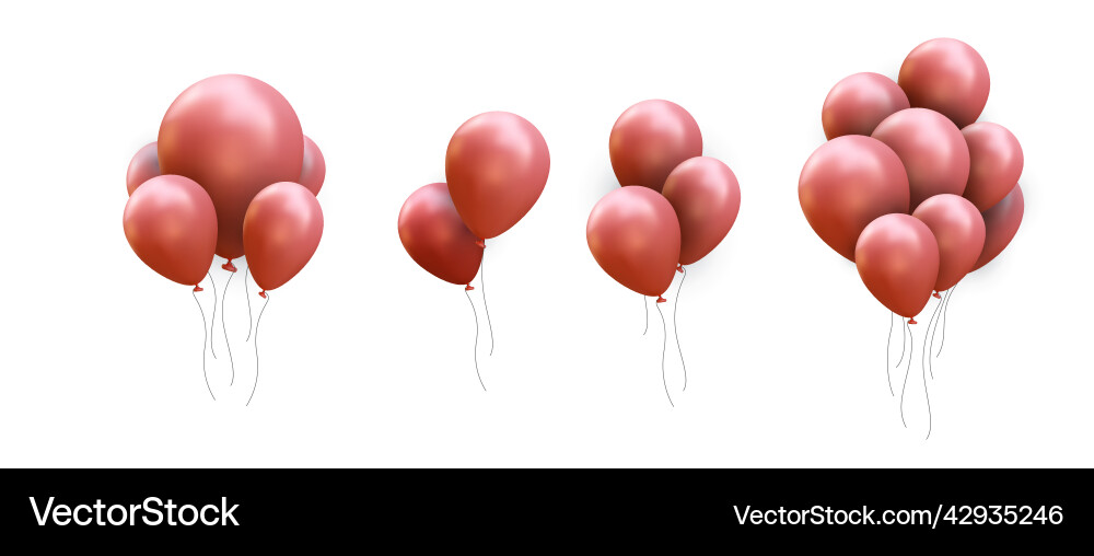 Set of groups 3d render realistic red balloons vector image