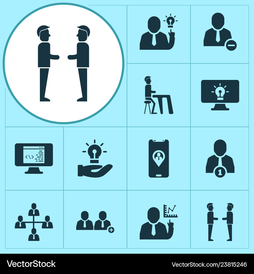 Work icons set with online idea team analytics Work icons set with online idea team analytics Vector Image