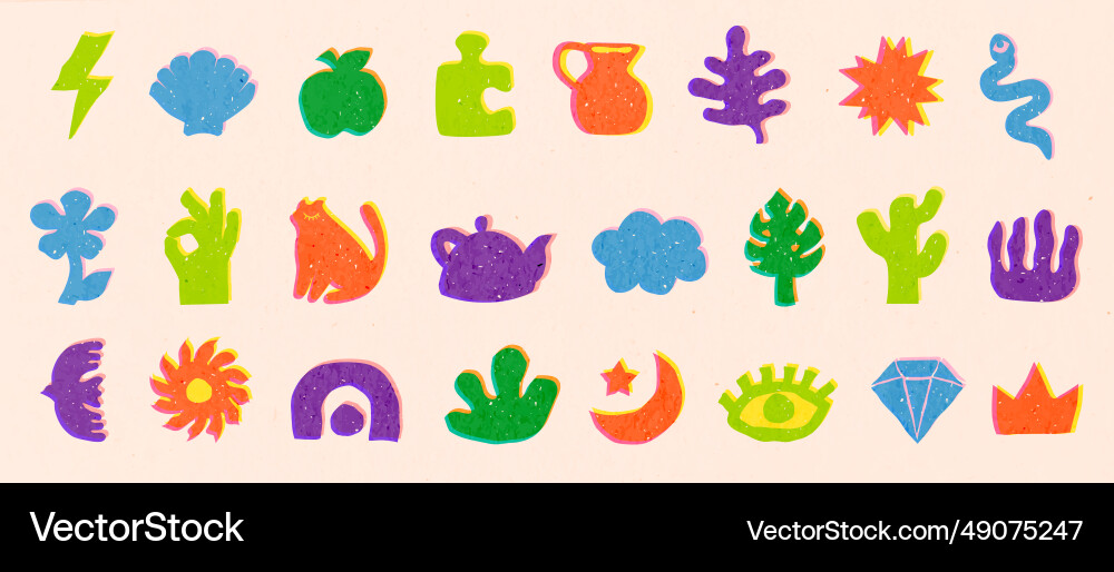 Abstract elements with risograph effect shapes Abstract elements with risograph effect shapes Vector Image