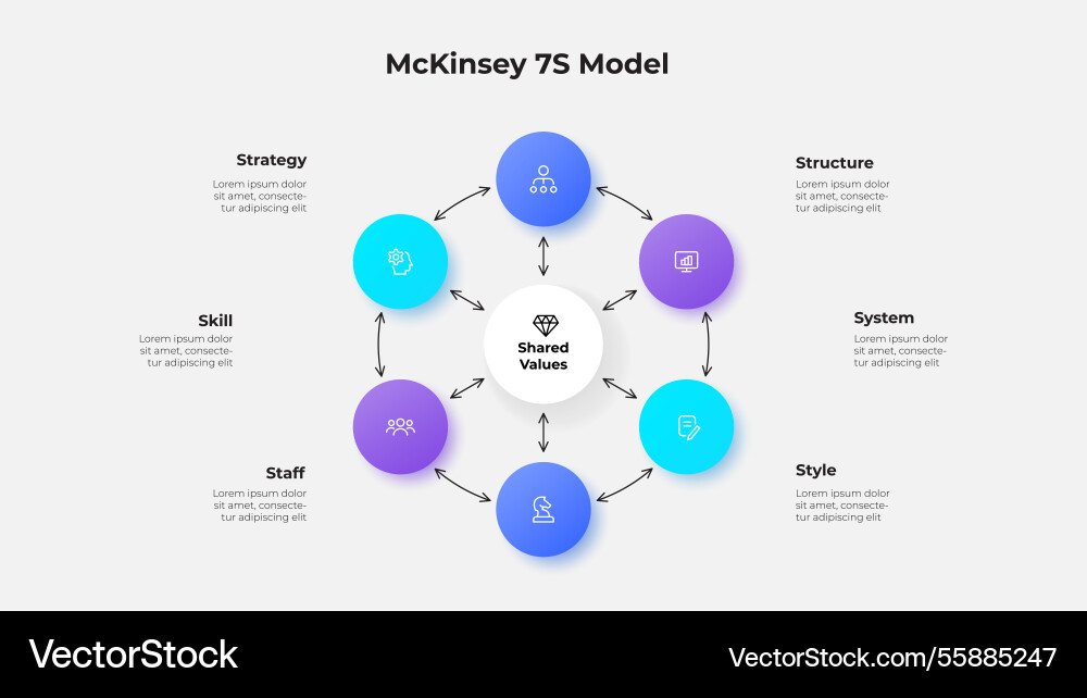 Conceptual visualization of mckinseys 7s framework Conceptual visualization of mckinseys 7s framework vector image