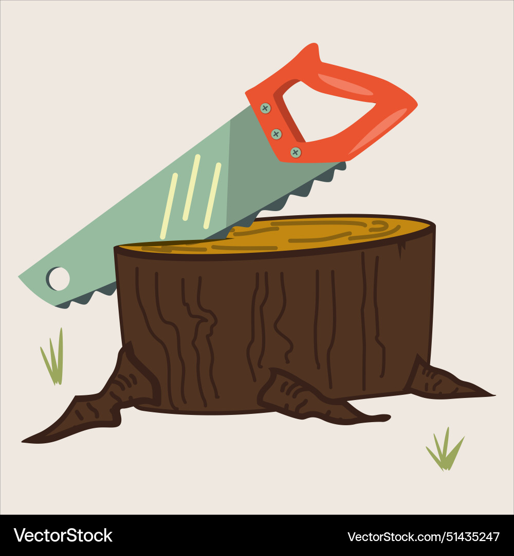 Hand saw on stump icon isolated a white Hand saw on stump icon isolated a white vector image