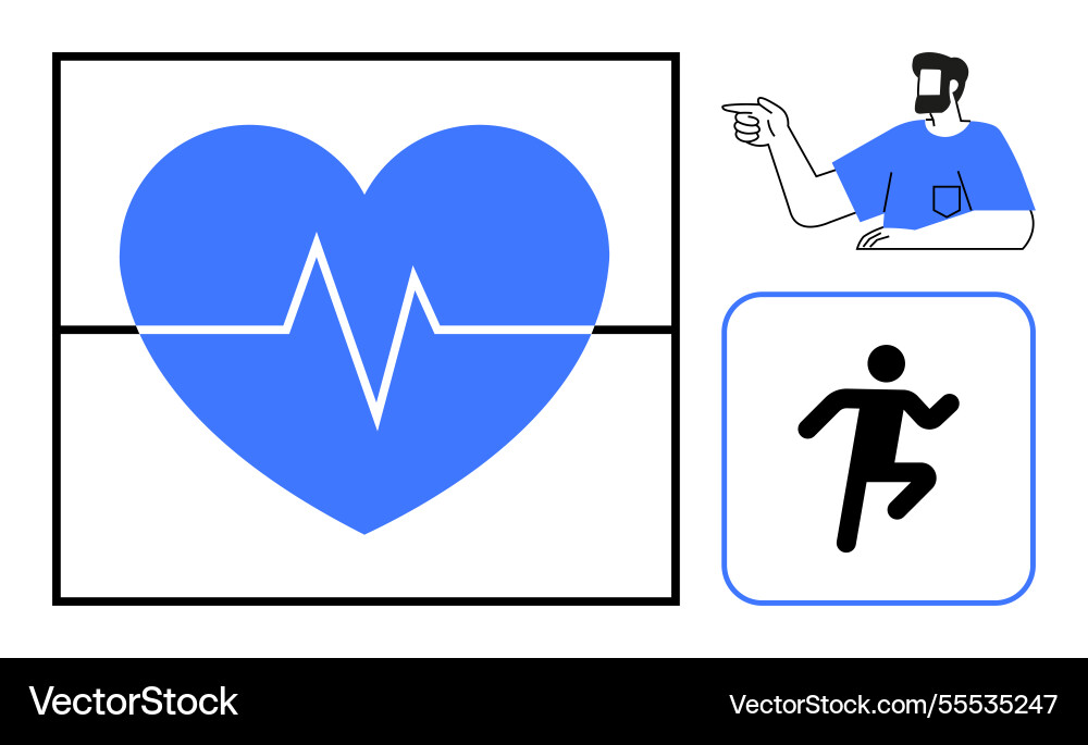 Heartbeat with running icon and instructor Vector Image