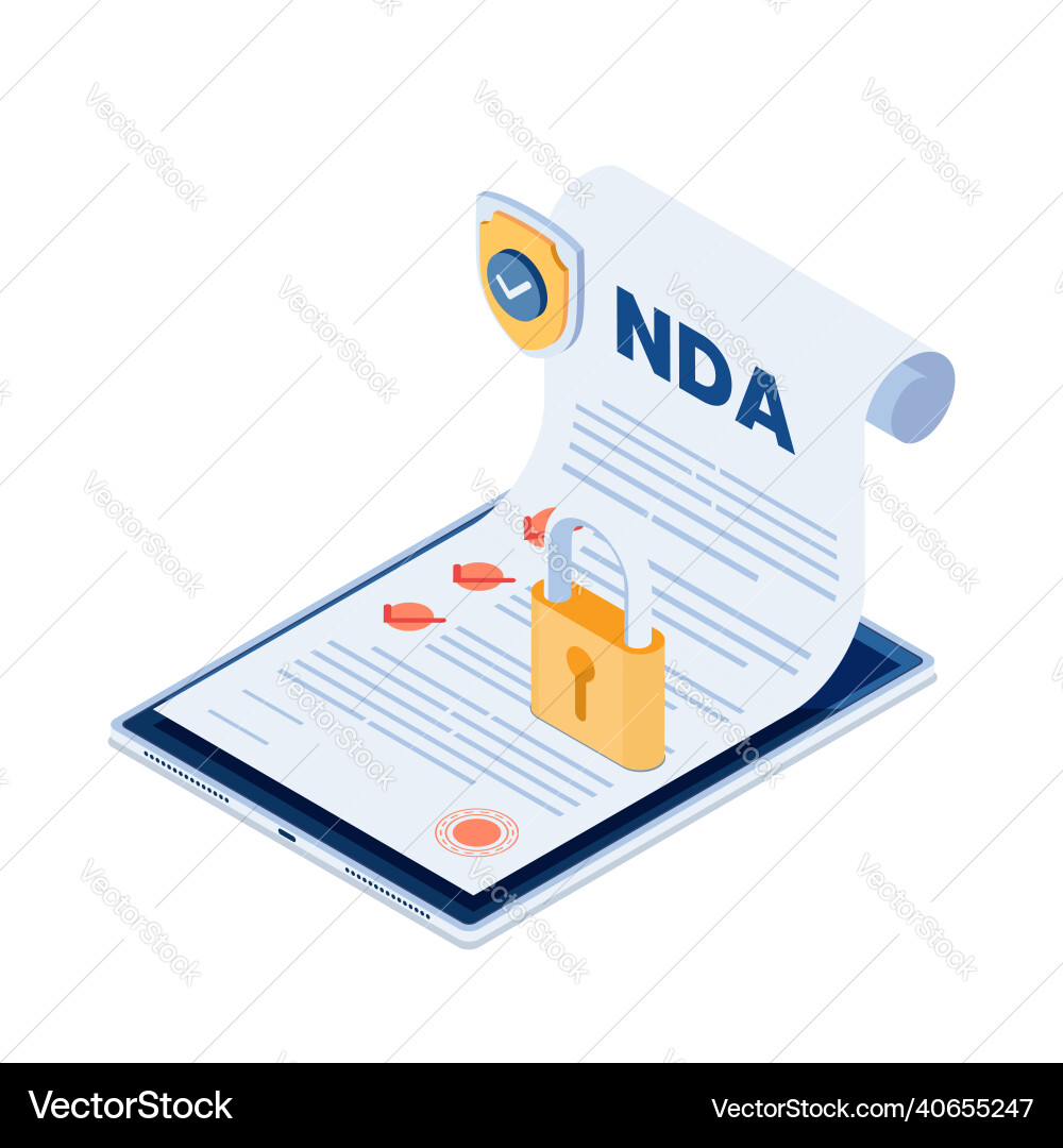 Isometric nda document with shield and lock Vector Image