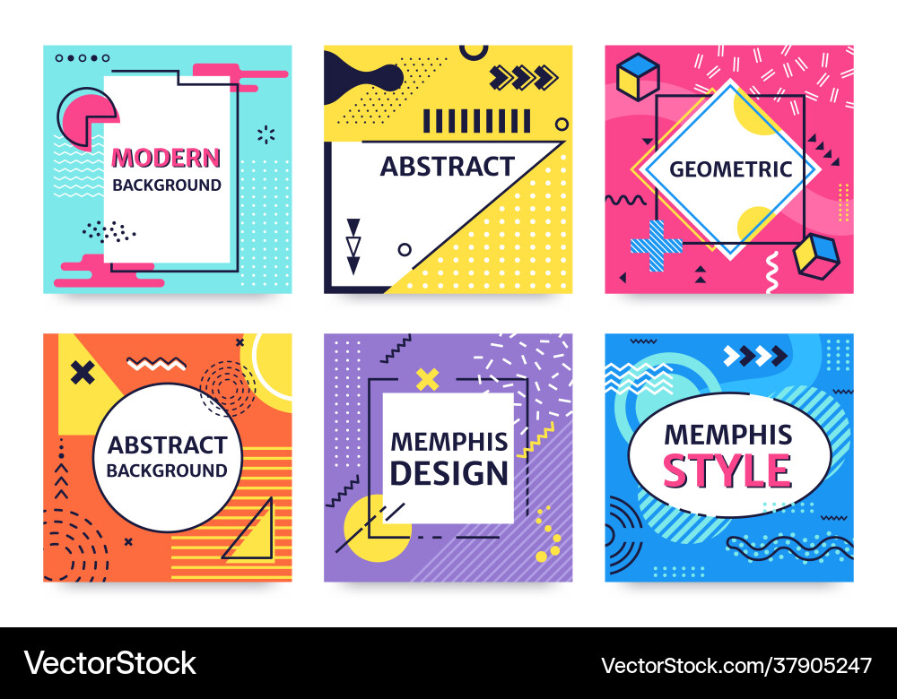 Memphis card funky abstract poster with geometric Memphis card funky abstract poster with geometric vector image