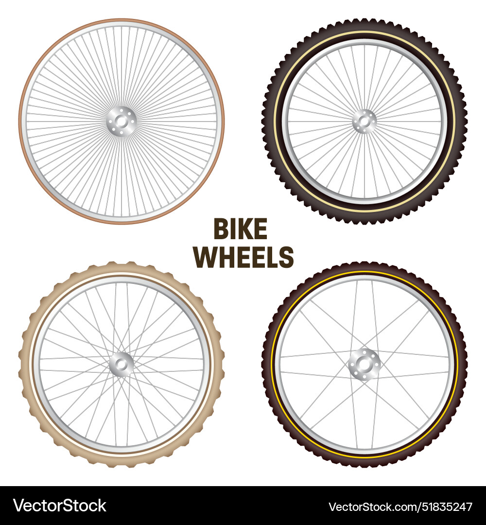 Realistic 3d retro bicycle wheels vintage bike Realistic 3d retro bicycle wheels vintage bike vector image