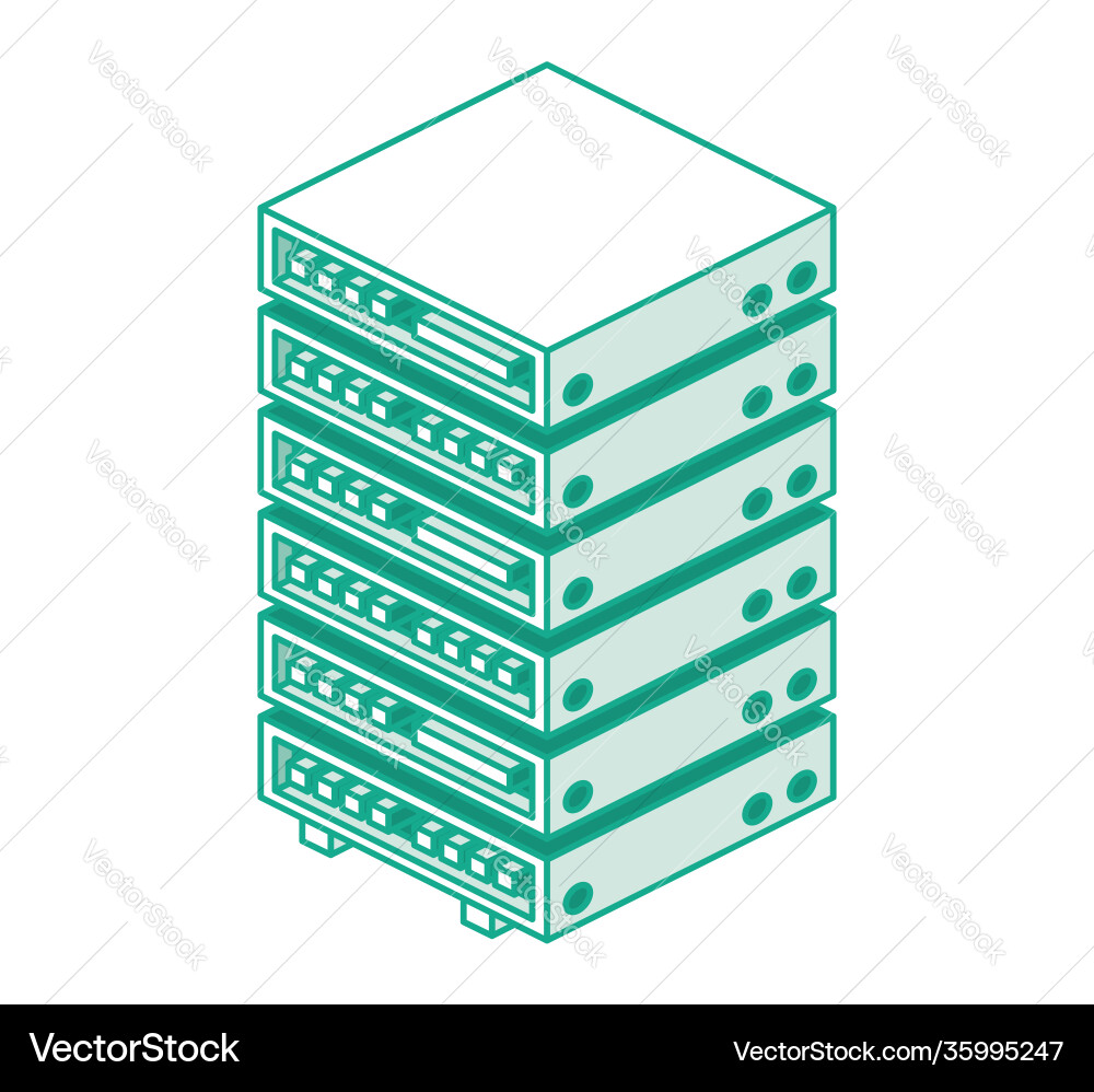 Server rack isometric outline object isolated Server rack isometric outline object isolated vector image