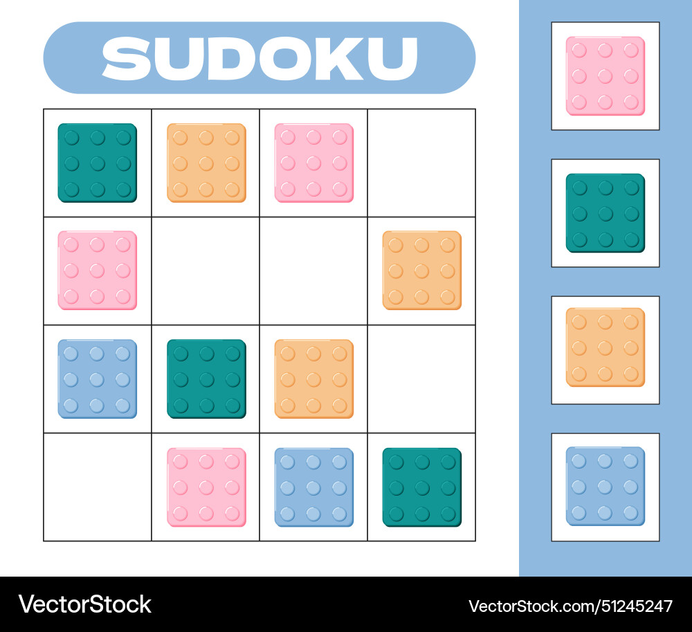 Sudoku 4x4 logical game for kids with colorful Sudoku 4x4 logical game for kids with colorful Vector Image
