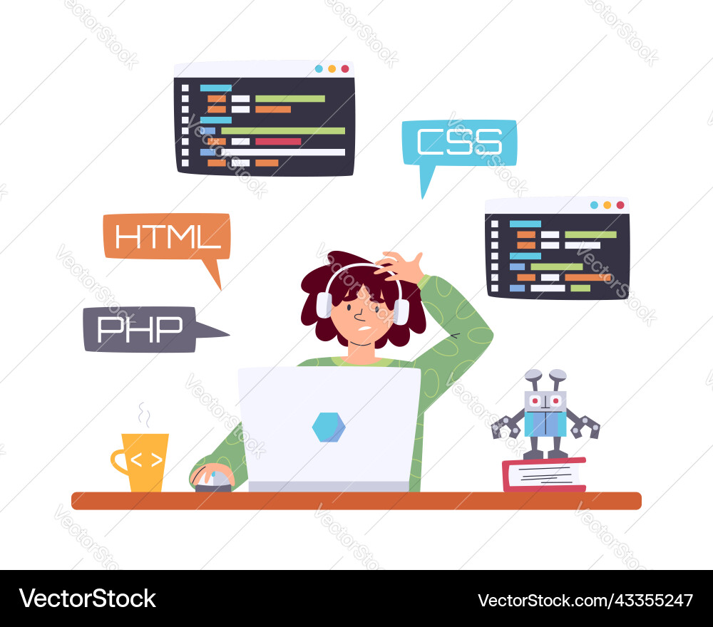 Teenager Learning Coding Online vector image