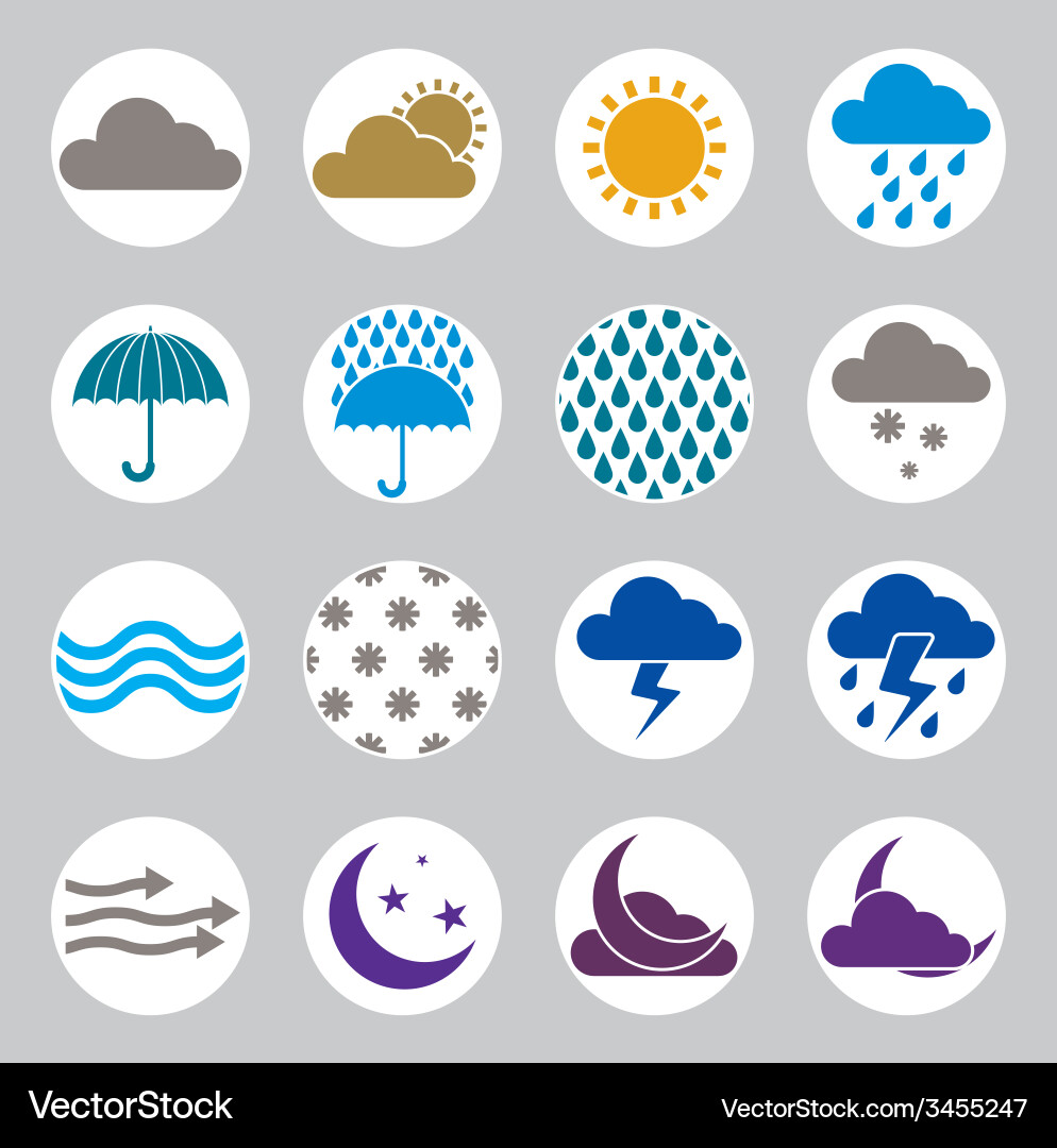 Weather icons set simplistic symbols collections Vector Image