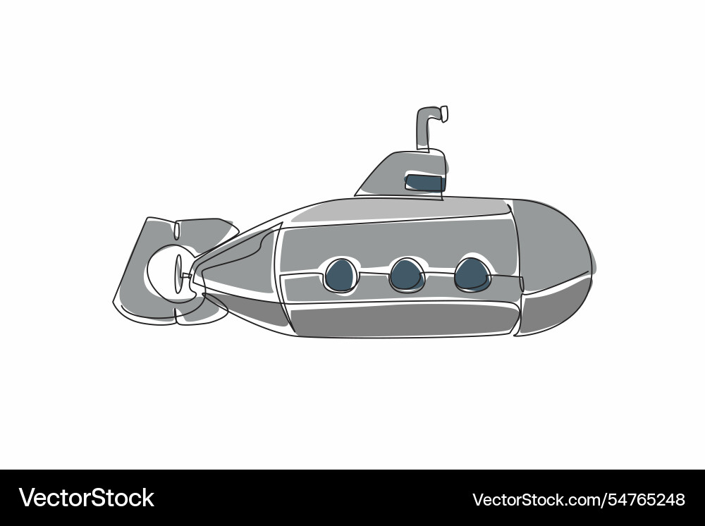 Continuous one line drawing submarine with three Continuous one line drawing submarine with three Vector Image