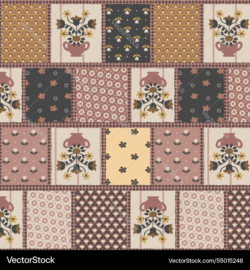 Patchwork pattern with stylized floral design Vector Image