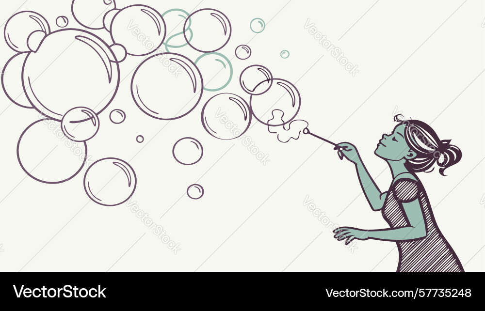 Person creating abstract bubbles representing Vector Image