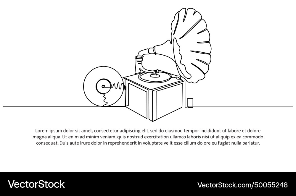 Retro analog gramophone one continuous line Vector Image