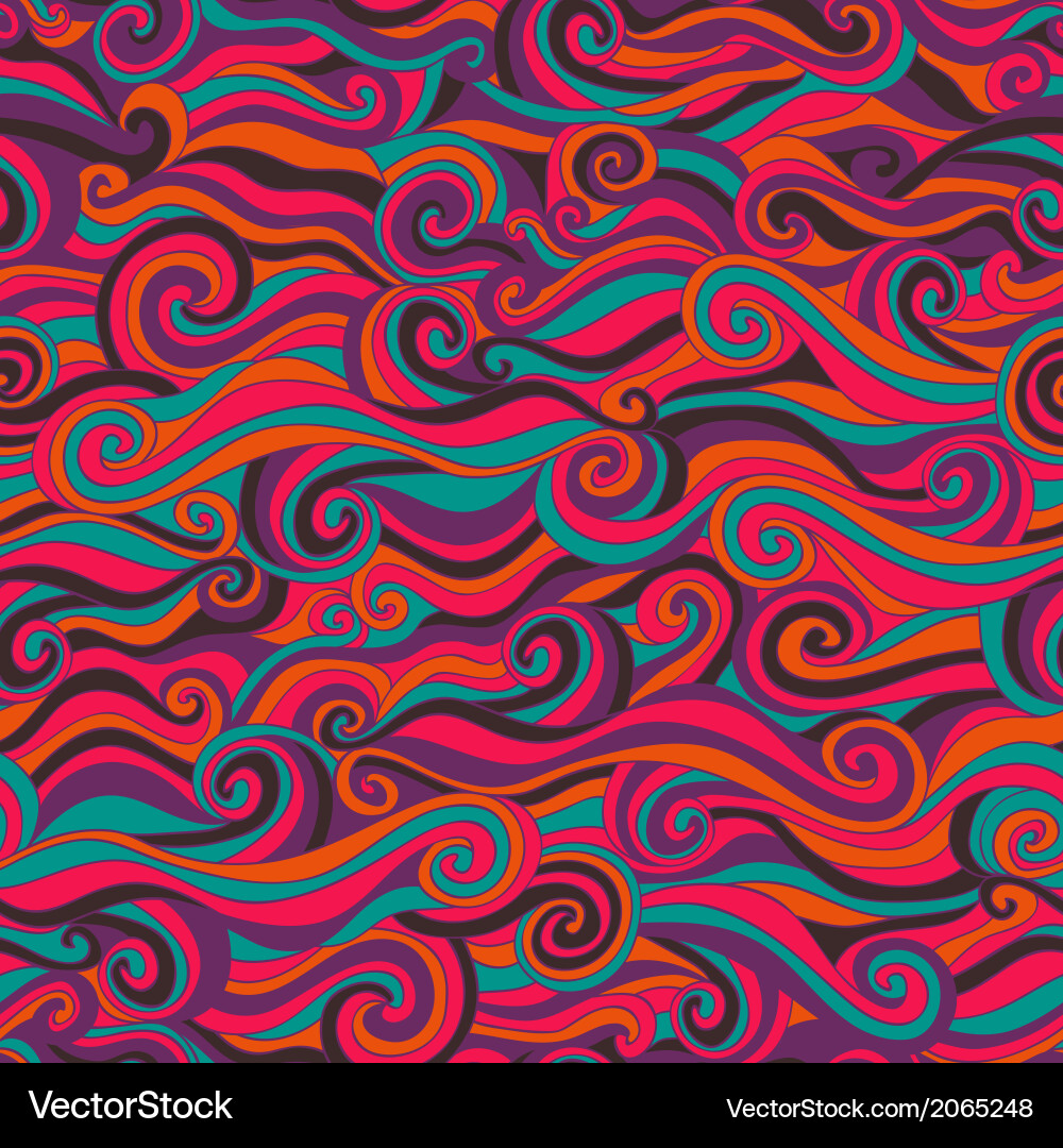Seamless wave hand-drawn pattern waves background Vector Image